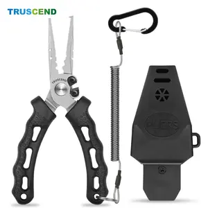 TRUSCEND Lockable Handy Fishing Pliers with Innovative Ergonomic Handle, Saltwater Corrosion Resistant Teflon Coated Fishing Tool, Multi-Function Fishing Gear with Mo-V Cutter Tackle Storage