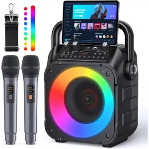 Karaoke Machine, Portable  Speaker with 2  Microphones for Adults &  with Lights, Karaoke Microphone with PA System Supports USB/TF/REC/FM/AUX for  Party  System Packages
