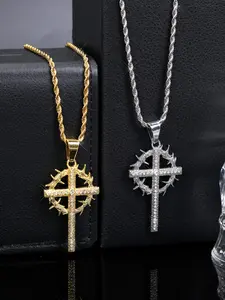 The rhinestone-studded thorn cross pendant is extremely eye-catching. This unique twist necklace boasts an intricately woven twisted chain paired with a full-diamond thorn cross, fully showcasing a luxurious and premium vibe.
