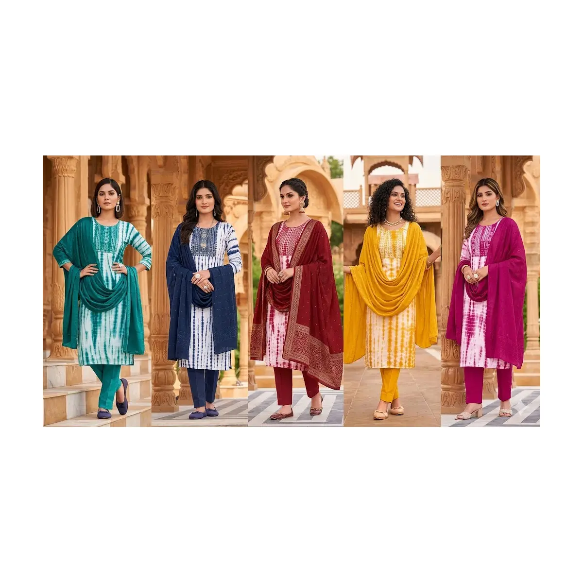 #Saburi Kurta Set with Embroidered Yoke | 3-Piece: Kurta, Pants & Dupatta