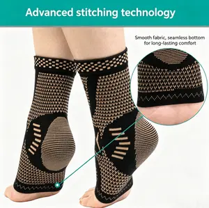 2Pcs Copper Ankle Brace, Adjustable Compression Support Sleeve, Heel Stabilizer for Achilles Tendonitis and Plantar Fasciitis, Pain & Swelling Relief, Breathable Foot Support for Sprained Ankle, Sports Injury & Daily Recovery