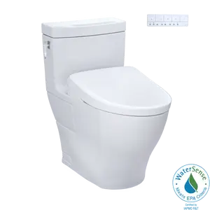 TOTO WASHLET+ Aimes One-Piece Elongated 1.28 GPF Toilet and Contemporary WASHLET S7A Contemporary Bidet Seat, Cotton White - MW6264736CEFG#01, MW6264736CEFGA#01