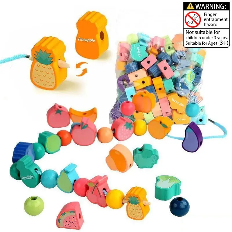 Wooden Lacing Beads Toy, Fruit Series Beads and Laces, Educational Shape Sorter Toy, Shape Sorting Game for Kids, Preschool Learning Toy, Sensory Activity Board, Preschool Busy Board, Preschool Learning Tool