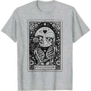 The Lovers Tarot Cards Skeleton Men Women Tarot Card T-Shirt Relaxed Fit Cotton T-Shirt