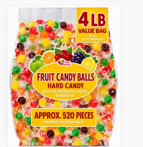 Hard Candy Fruit Balls - 4 Pounds - Fruity Sour Balls - Classic Hard Candies for Office, Desk, Calssroom - Colorful Variety Candy Suckers - Assorted Flavors Orange, Lemon, Grape, Green Apple, Cherry