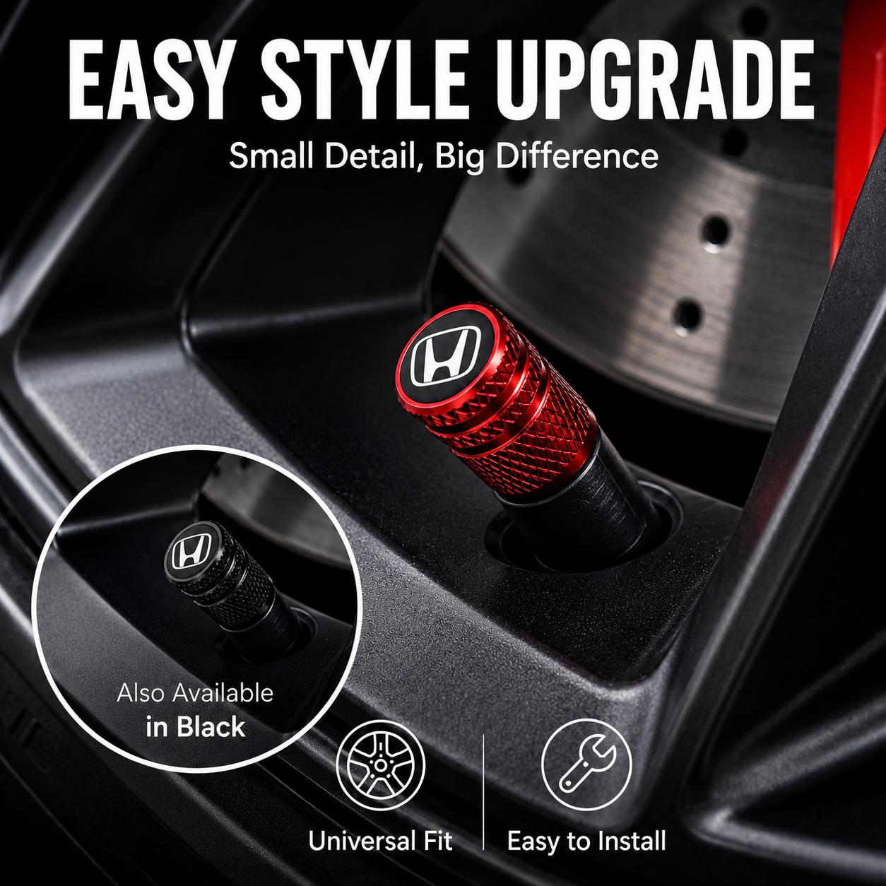MONKEY KING Premium Custom Logo Aluminum Tire Valve Caps for Honda Civic, CR-V, Accord & Most Cars - High-Strength Metal, Dustproof Valve Protection, Quick Install, Sporty Style Upgrade