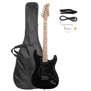 GST Complete Electric Guitar Kit with Black Pickguard - Full (Body, Neck, Bridge, Pickups) for Recording & Live Performances - Stylish Musical Instrument for Beginners & Pro Musicians