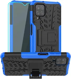 For Samsung A12 Case,Galaxy A12 Case,With HD Screen Protector,[Shockproof] Tough Rugged Dual Layer Protective Case Hybrid Kickstand Cover for Samsung Galaxy A12 (Blue)