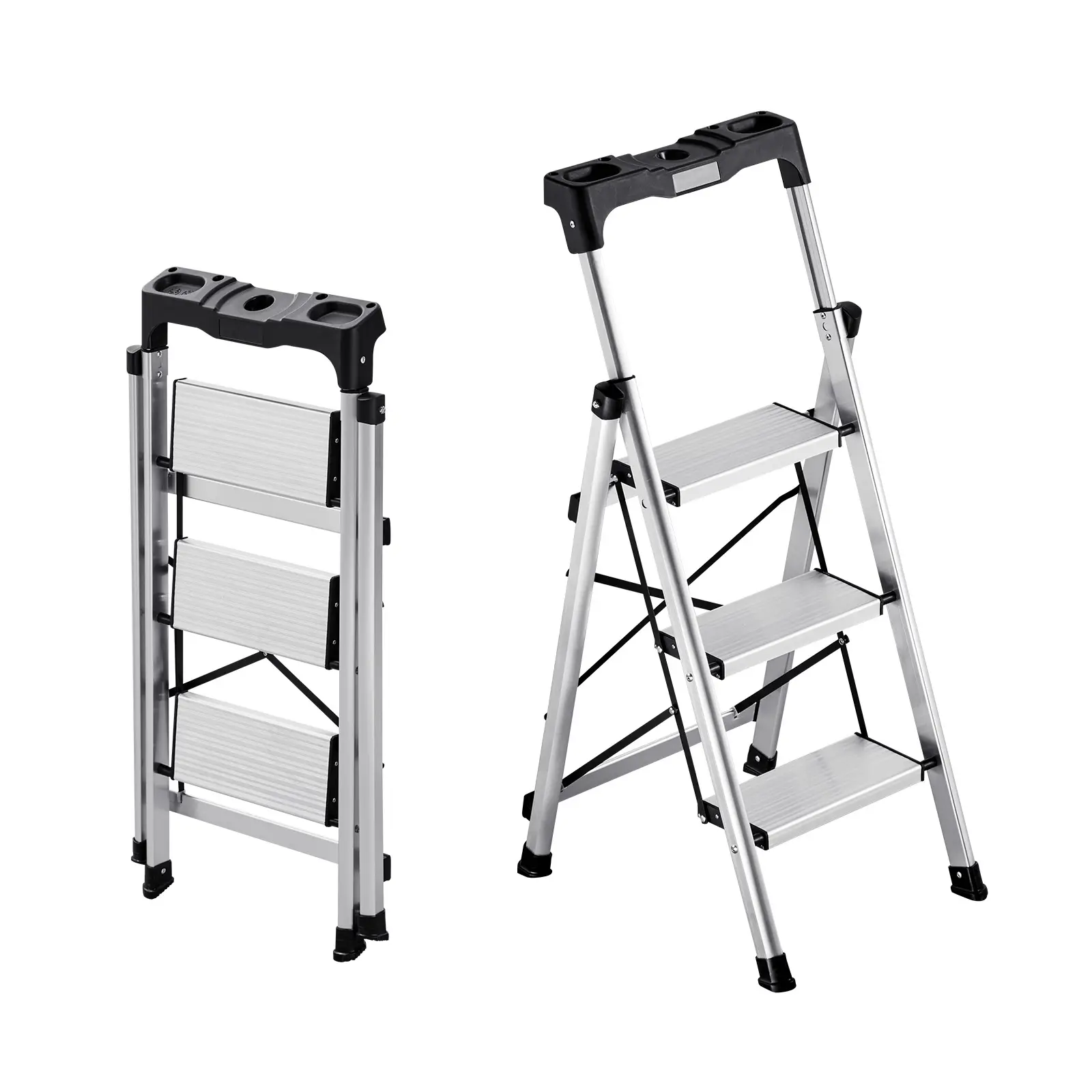 【SummerFinds】VEVOR 3 Step Ladder, Folding Step Stool with Wide Anti-Slip Pedal and Comfort Handgrip, 330 lbs Capacity Portable Aluminum Stepladder, Multi-Use for Kitchen, Warehouse, Household and Office, Silver, Step Folding Steps