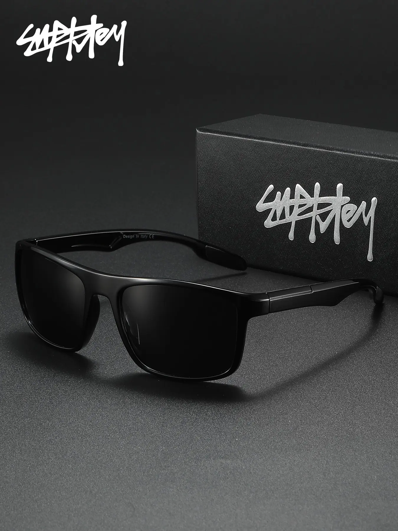 SUPKLEY Lightweight Comfortable Business Style Polarized High Quality Outdoor Lightweight Durable Sunglasses With TAC Lens Material Square Frame Unisex Suitable Daily Travel Fishing UV Irradiation Improving Visual Clarity Brand Packaging Great Gift