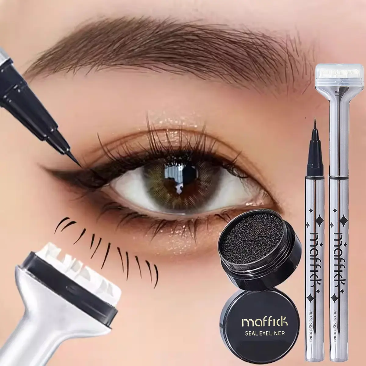 Lower Lash Stamp Eyeliner Pen 2-in-1 with Ink Pad, Ultra-Fine Waterproof Liquid Eyeliner for Natural Lower Lashes, Easy One-Press Application, Smudge-Proof & Long-Lasting, Enhance Eye Makeup, Eye Makeup Products, Beginner-Friendly Tool