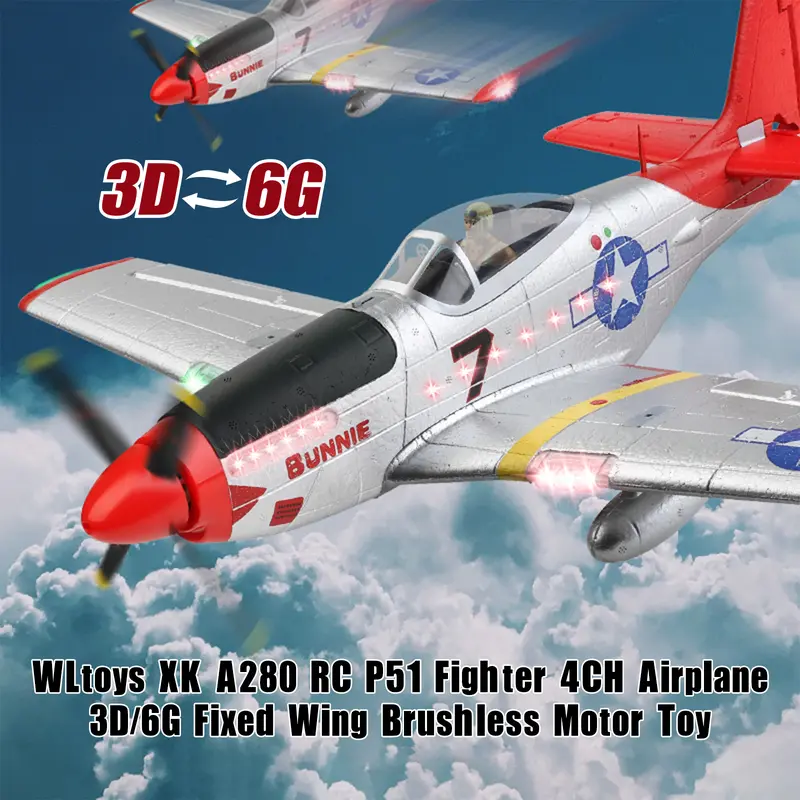 Remote Control Airplanes WWII Replica RC Hobby Plane for 6-8 Yrs Unisex Kids, 4CH 2.4GHz Radio Aircraft, EPP Foam 1806 Brushless Motor Toy with 3D Stunt Mode, 6G Fixed Wing, LED Lights, Retractable Gear, 2-Speed, 150m Range, 20 Mins Flight