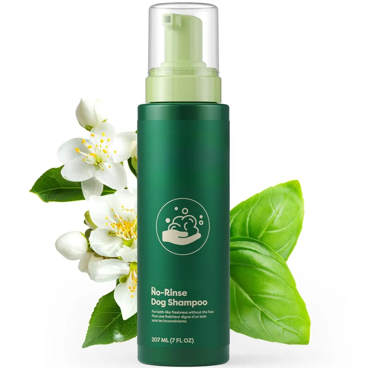 Waterless No-Rinse Dog Grooming Shampoo, 7 oz White Tea & Basil Scent, Convenient Formula for All Coat Types