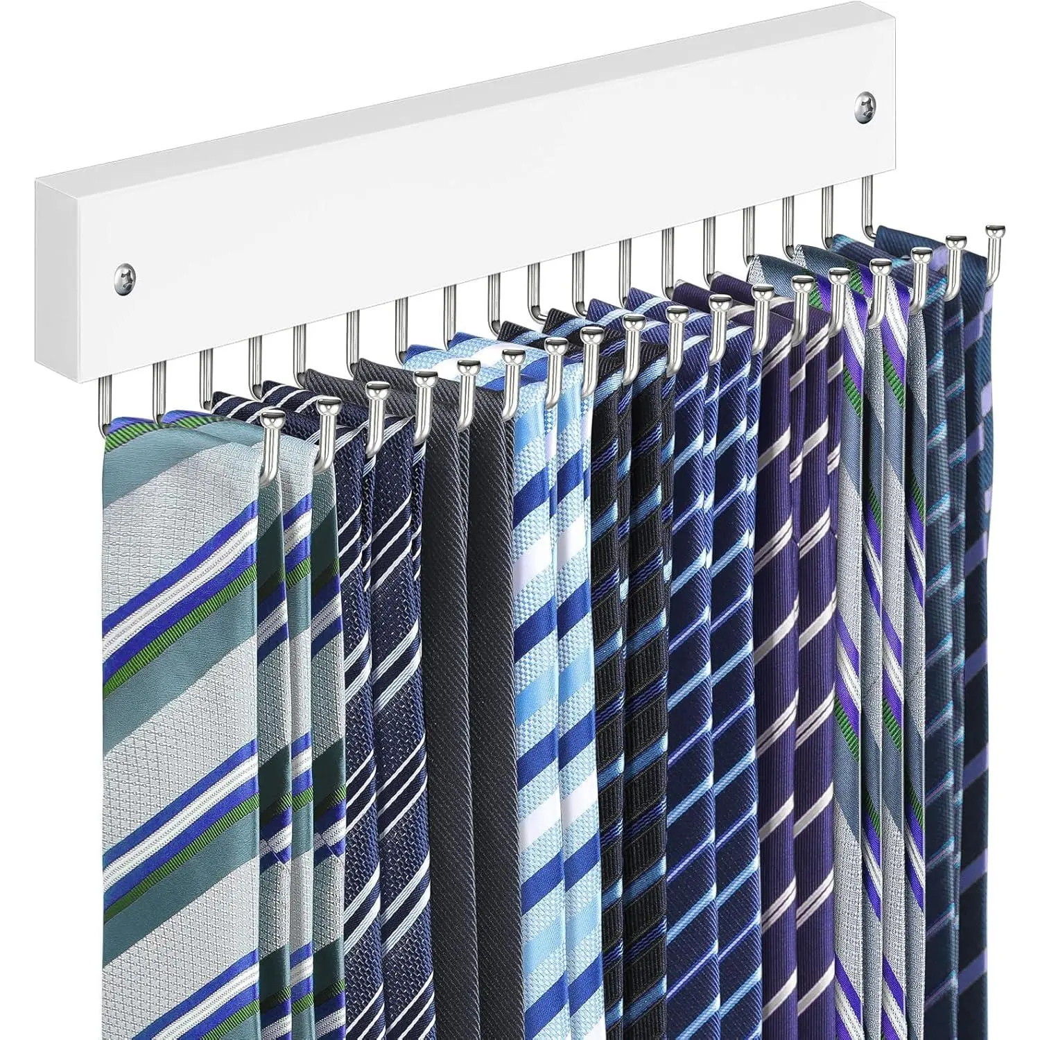Tie Rack Belt Hanger Wall Mounted,  Non Slip 180  Rotating Tie Organizer for Men Closet with 18 Hooks Closet Organizers and Storage for Tie Belt Necklace Purse Scarf Bag White 1 Pack