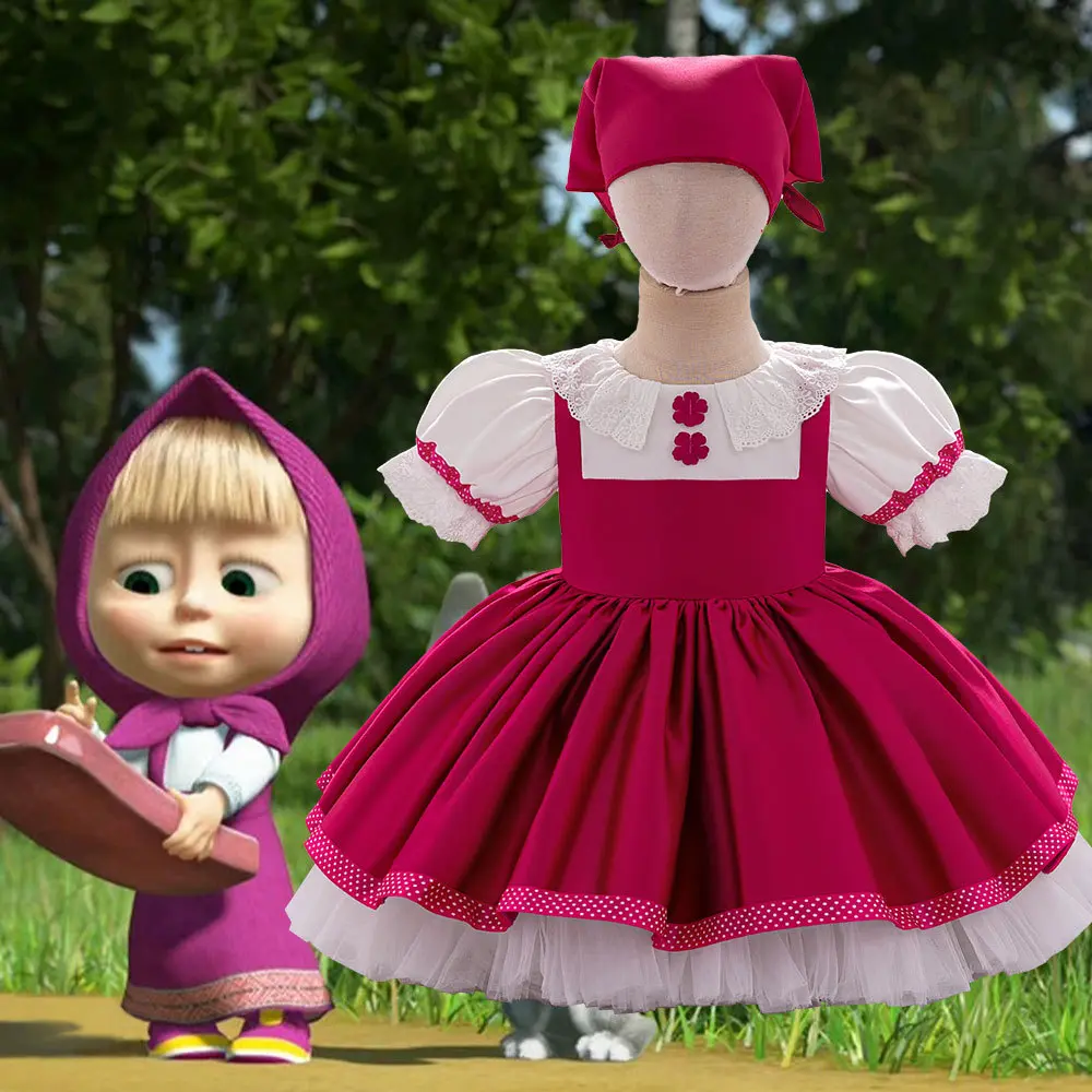 2026 Masha and The Bear Licensed Girls Puff Sleeve Dress Role Play Gown for  Parties Stage - TikTok Shop