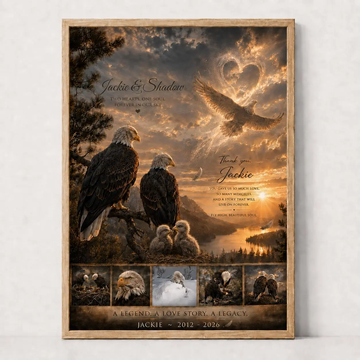 Jackie & Shadow Bald Eagle Memorial Canvas Wall Art, Forever in Our Sky Tribute Canvas Print, Eagle Love Story Wildlife Remembrance Decor, Gift for Eagle Lovers
