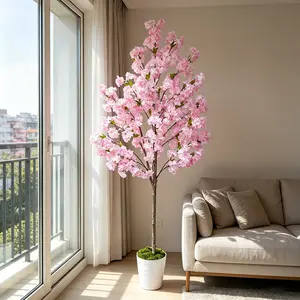 1Pcs 2m / 6.5FT Tall Artificial Cherry Blossom Tree, Lifelike Pink Flower Tree with Realistic Branches, Perfect for Boho Home Decor, Living Room, Bedroom, Office, Hotel, Cafe, Wedding and Indoor Outdoor Decoration