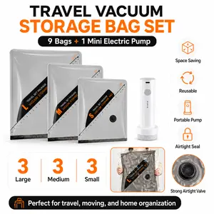 9-Pack Vacuum Storage Bags with Electric Pump – Space Saving Compression Bags for Clothes, Blankets & Travel (3L+3M+3S) Organiser Organiser