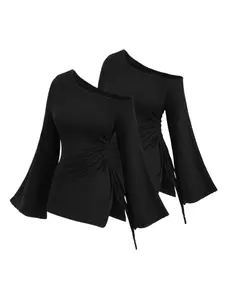 【Plus Size】 Solid One Shoulder Tee, Casual Long Sleeve T-shirt for Spring, Women's Clothing for Daily Wear