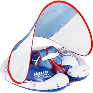 Freestyle Swimmer Baby Pool Float with MultiPosition, Adjustable Safety Seat, Free Swimming, Dual Air Chambers Safe, RedWhiteBlue Nautical