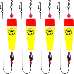 Fishing Floats Rigs Popping Corks for Saltwater Rattle Weighted Bobbers Fishing Tackle (4pcs, 2/3/4/5 in, Green/Yellow/Orange)