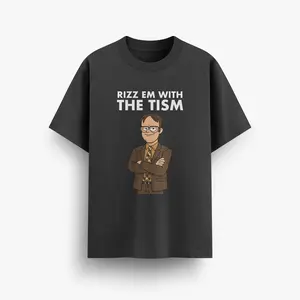 Autism Acceptance T-shirt Dwight Schrute Funny tshirt Rizz Em With The Tism The Office Graphic 100% Cotton