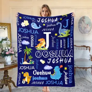 Personalized Kids Dinosaur Blanket With Name, Back to School Gift Name Blanket for Kids, friends and Family Gift