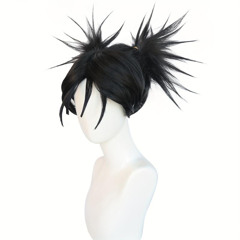 Anime-Inspired Short Black Faux Wig with Two Ponytails High-Temperature Fiber for Parties and Raves Unique Anime Hairstyles