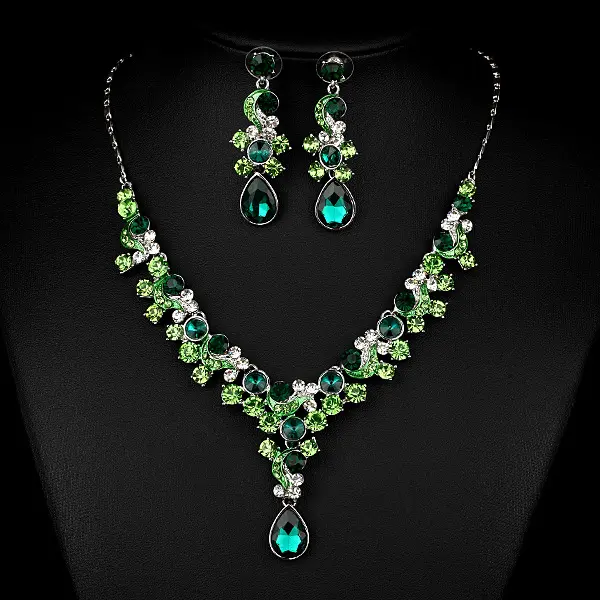 Western Wedding Photography Wedding Bride Necklace Earrings Simple Two Piece Suite Imported Transparent Diamond Jewelry