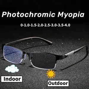 Popular Color Changing Photochromic Glasses for Men Women Business Near Sighted Eyeglasses Unisex Vintage Half Frame Myopia