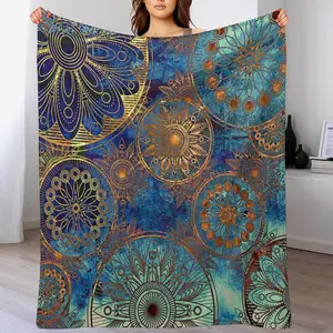 Boho Floral Throw Blanket Retro Mandala Flower Vintage Mystical Dream Style Theme Blanket for Sofa Bed Couch Chair Or Dorm