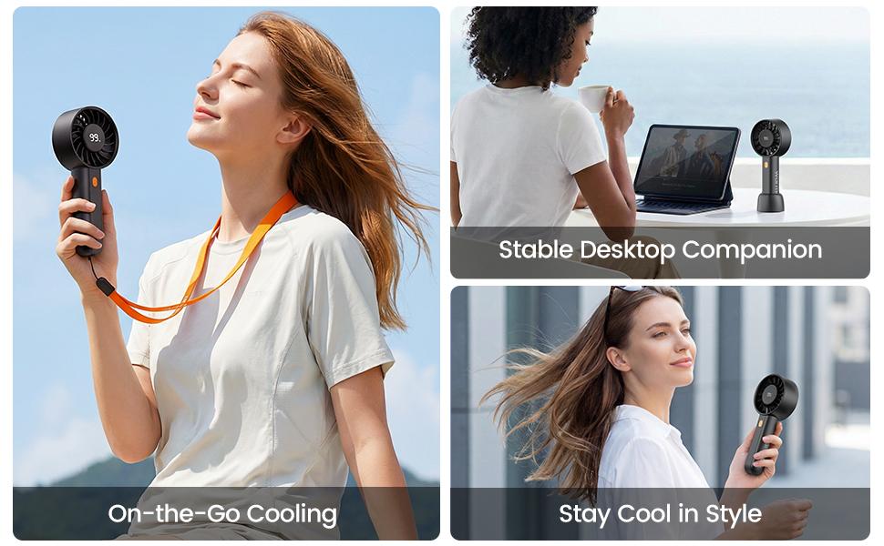 Warmco Portable Handheld Fan Rechargeable, 5000mAh Turbo Personal Mini Desk Fan , 4-Speed, Battery Powered Cool Fan with LED Display and Base, Pocket Size for Office and Travel and Makeup