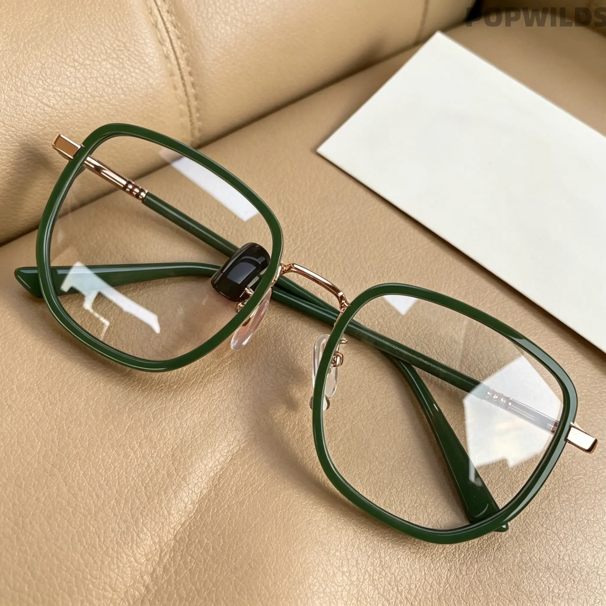 Women's Stylish Green Frame Myopia Glasses - Ultra-Light Slim-Face Design, Korean Internet Celebrity Style, Spacious Large Frame for Various Face Shapes, Square-Tinted Non-Prescription Option, Comfortable Daily Wear Decorative Eyewear, Square-Tinted Non-P