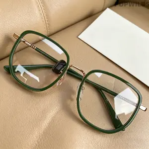 Stylish Green Frame Myopia Glasses, ultra light slim face design for women. Popular Korean internet celebrity style, spacious large frame fits various face shapes, comfortable daily wear, chic decorative eyewear for casual and daily outfit matching