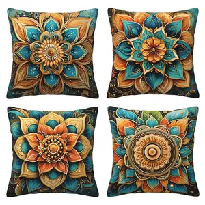 Classical Mandala Pillow Set, Traditional Flower Pattern Pillow Set, Suitable for Bedroom Sofa 4-piece Set with Double sided Printing, Sofa Cushion Cover