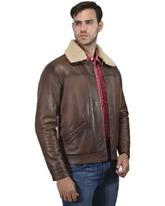 Wrangler Men's Vintage Sherpa Lined Leather Jacket - Wrco2252-Tan