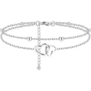 YADOCA Stainless Steel Ankle Bracelet for Women Teens Cute Butterfly Sequin Infinity Cross Heart Evil Eye Pendant Layered Anklets Adjustable Foot Jewelry