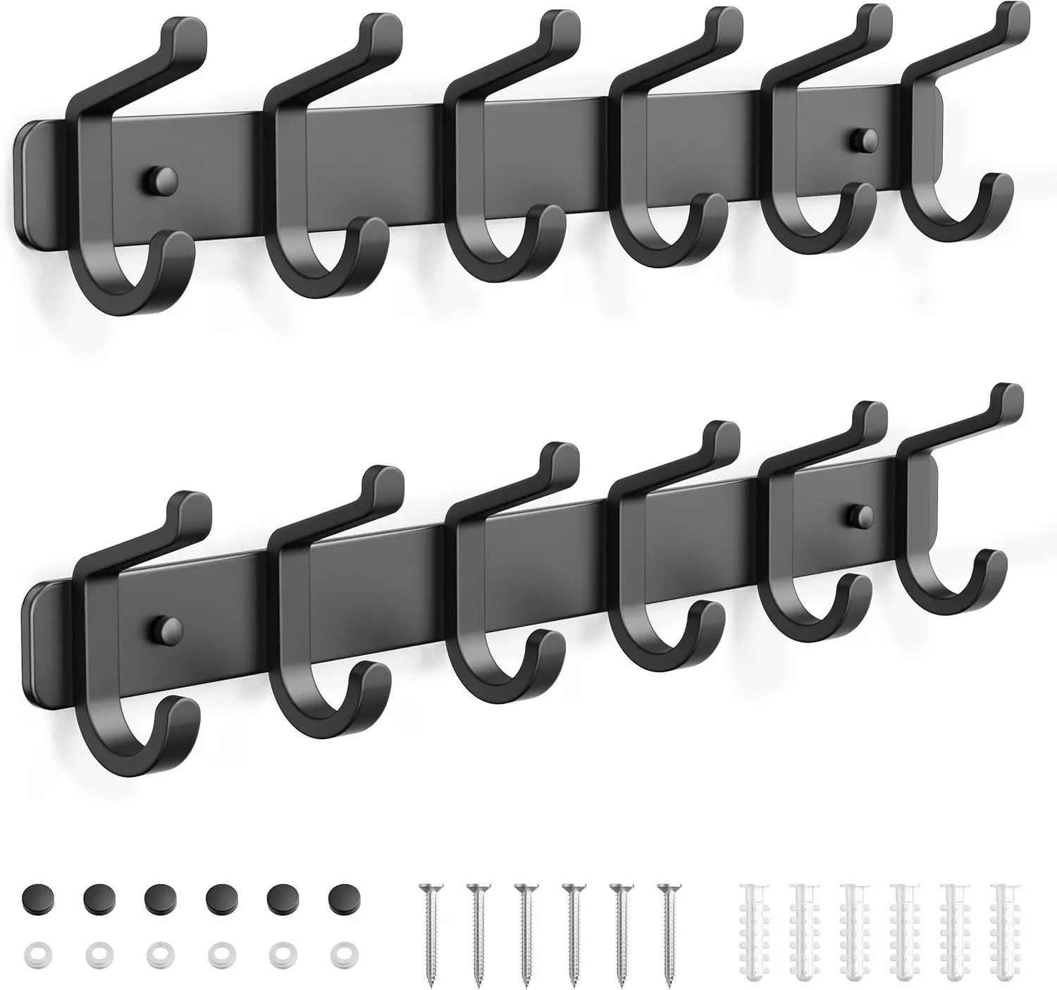 Coat Rack Wall Mounted Heavy-Duty: Metal Coat Hanger 6 Hooks for Hanging Hat, Clothes, Robe, , Backpack, Bathroom Towels, Jacket, Purse - Closet, Door, Entryway, Mudroom (Black, 2 Pack)