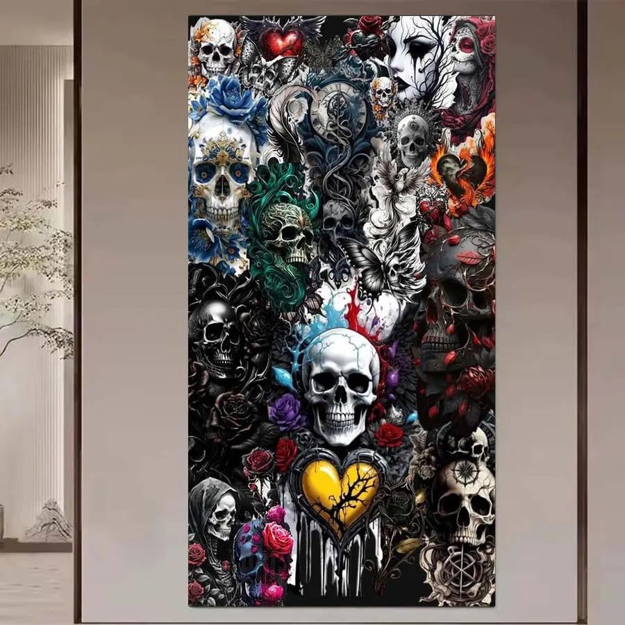 1 DIY diamond painting kit, 5D diamond art kit, DIY decoration, skull, heart shape, rose, Diamond Pattern Design. Diamond painting kit with full round diamonds, mosaic, diamond art, DIY art home decoration, suitable for Christmas.
