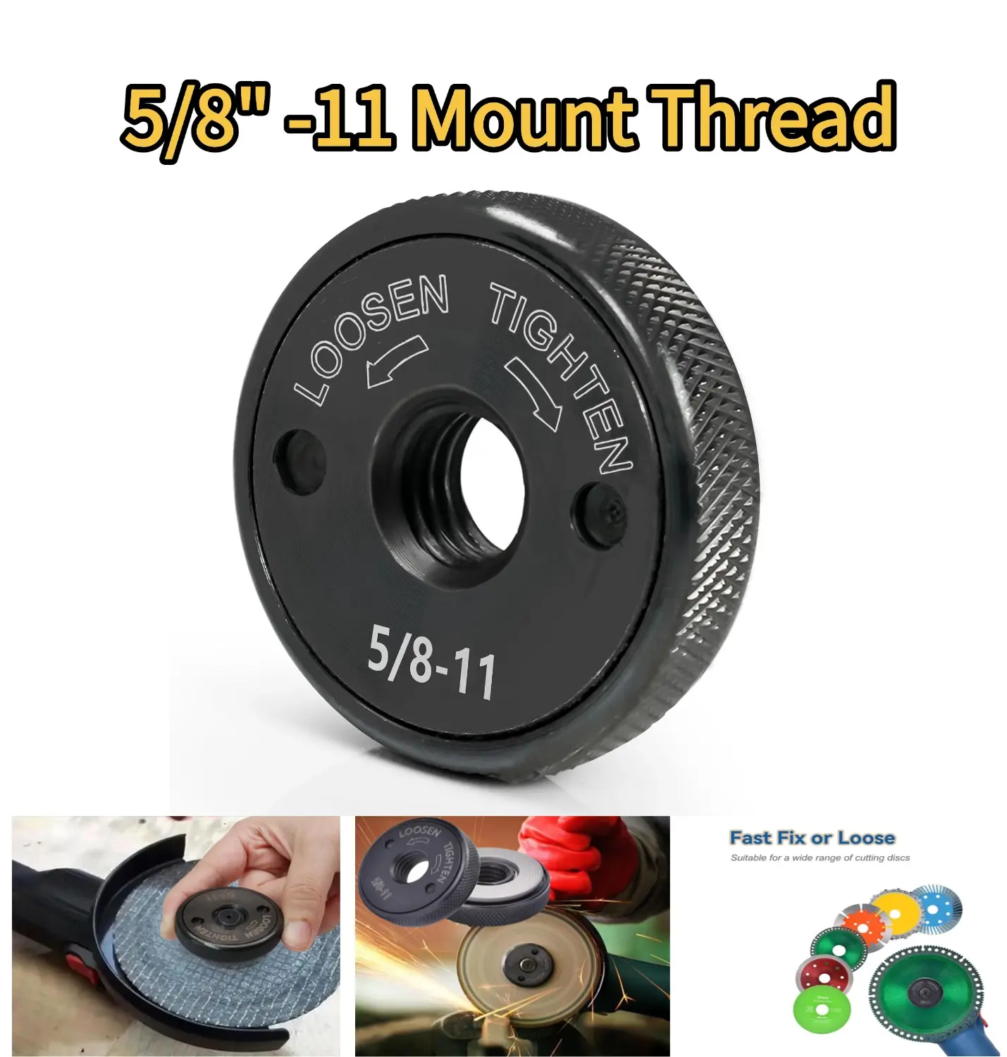 5/8 '-11 Threaded Angle Grinder Flange Nut, Metal Grinder Lock Nut Quick Release Locking Nut for Angle Grinder with 5/8-11 Threaded Spindle (Black) Hardware Industrial