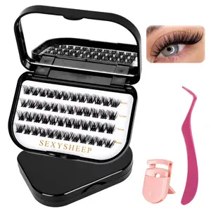 Self-Adhesive Press-On Lash Clusters Kit, Eyelash Extension, No Glue Needed, Easy DIY Lash Extensions for Beginners, Includes Tweezers & Lash Curler