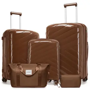 5 Piece Luggage Set Carry on Suitcase with Spinner Wheels, Expandable Hardshell Luggage PP Lightweight Suitcase Set for Women