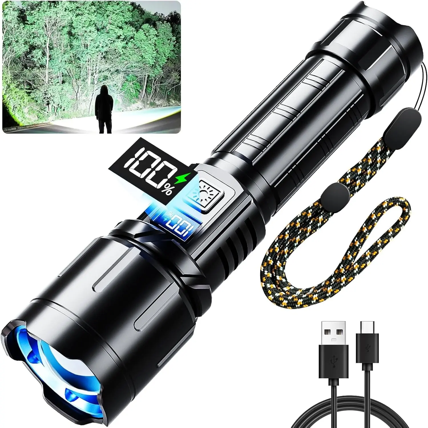 Rechargeable Flashlight 99000 High Lumens, LED Super Bright Flash Light, Tactical Flashlights with LCD Power Display, 6 Modes, Waterproof, Brightest Flashlight for Home, Hiking, Camping