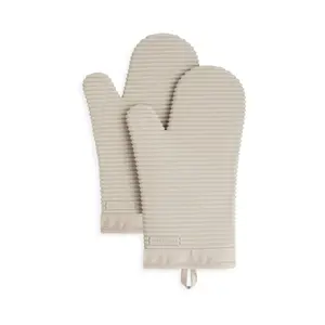 KitchenAid Ribbed Soft Silicone Oven Mitt Set, 7"x13", Milkshake 2 Count