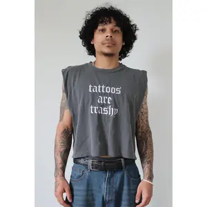 Embroidered Tattoos Are Trashy Cropped Tank Top, Boxy Fit, Unisex, Adult