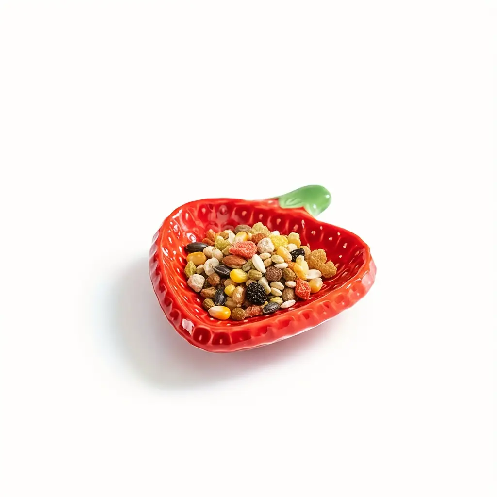 Strawberry-Colored Feeding Bowl for Hamsters with Underglaze End