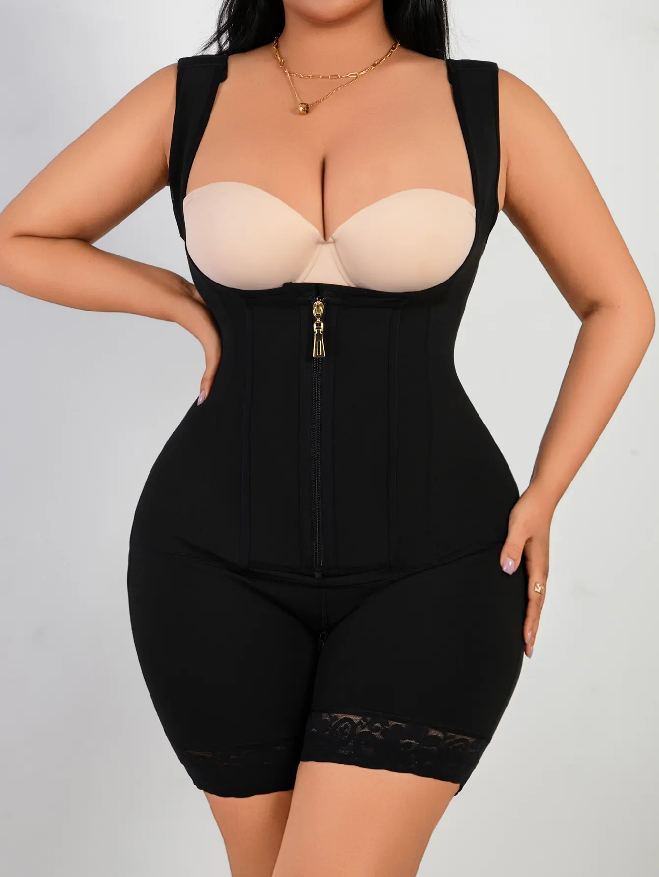 New cross-border European/American thick mesh bodysuit with steel boning—strong compression for body shaping, tummy control, and powerful figure sculpting