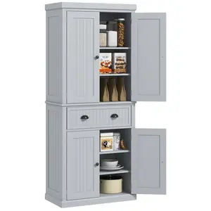 72" 4-Door Pantry Cabinet - 72in Height, Beadboard Classic Configurable Cabinet with 1 Fixed Top & 3 Adjustable Lower Shelves, Removable for Display Alcove, Adjustable Multi-Compartment for Living Room, Bathroom, Adjustable Multi-Compartment Cabinets, Bea