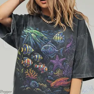 Vintage Tropical Fish Graphic T-Shirt, Ocean Sea Life Marine Tee, Comfort Colors Pepper Shirt, Vintage Aquarium Top, Scuba Diving Gift Womenswear Top