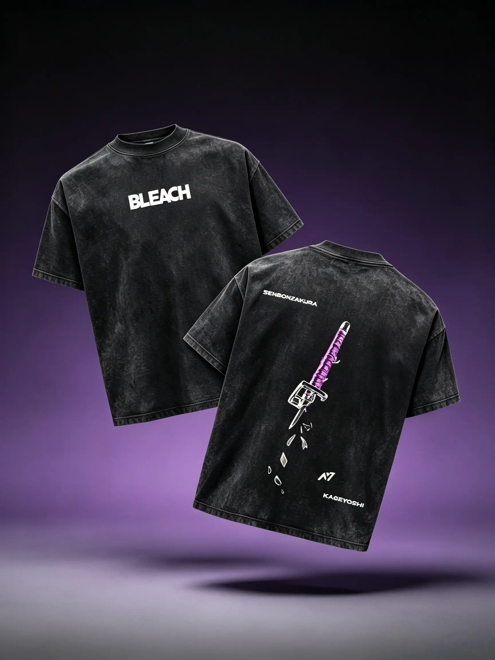 Bleach - Byakuya Streetwear Shirt, Japanese Anime T-Shirt, Unisex Anime T-Shirt Cotton, Streetwear Man Top Fabric Menswear，Anime fans, Bleach anime merchandise Casual Round Neck